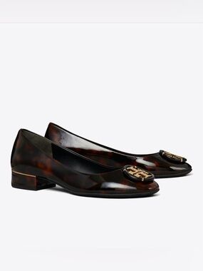 Tory Burch multi logo Tortoiseshell Patent Leather Ballet Flats